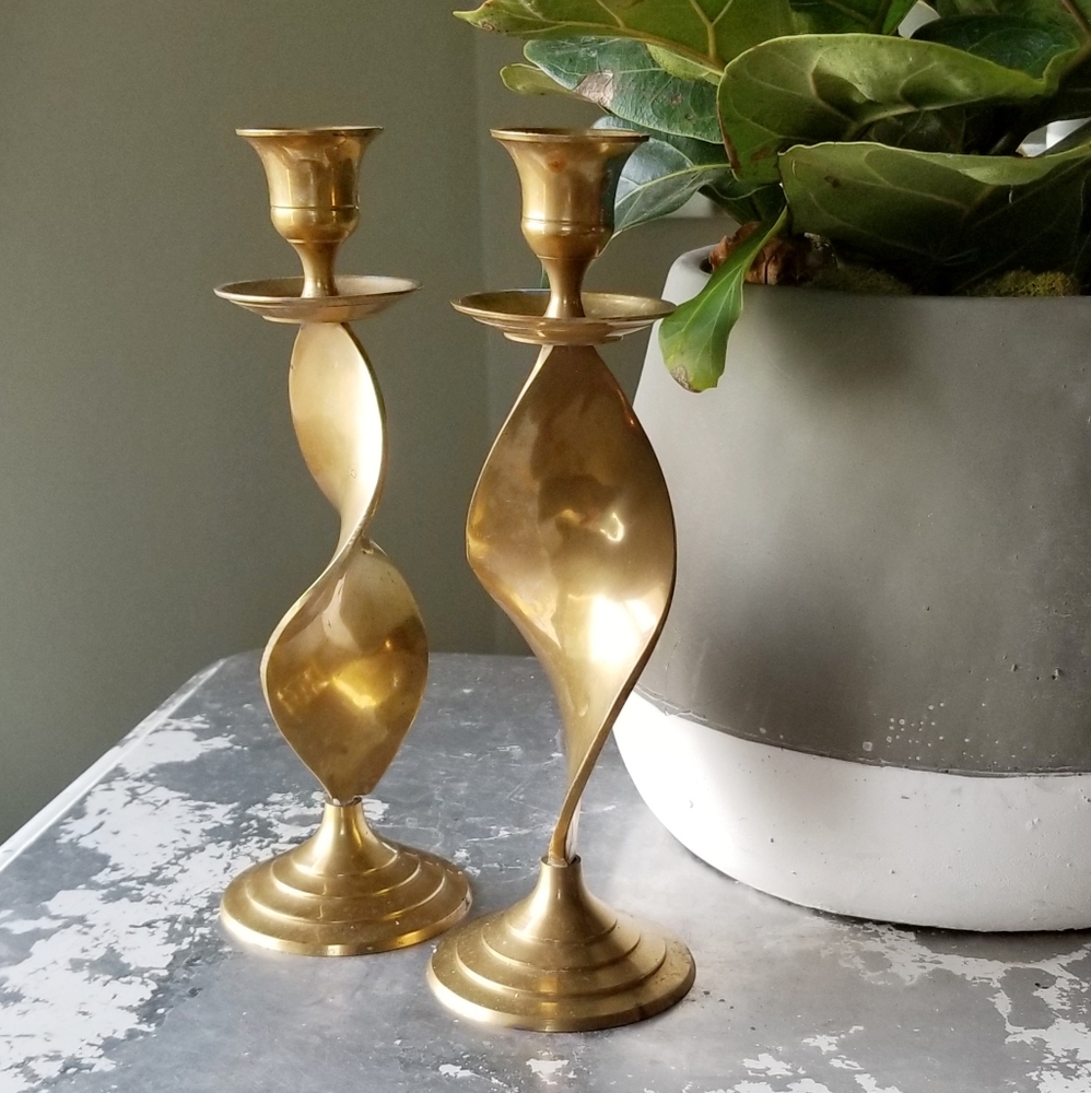 SOLD Mid Century Modern Brass Candlesticks